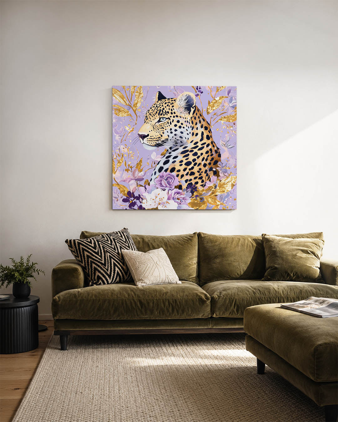 Luipaard met bloemen Kunstwerk