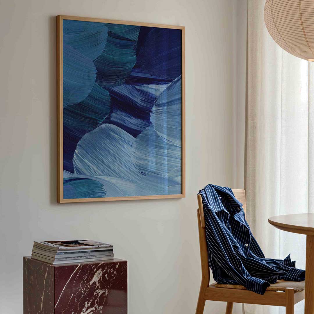 Blauwe penseelstreken Poster