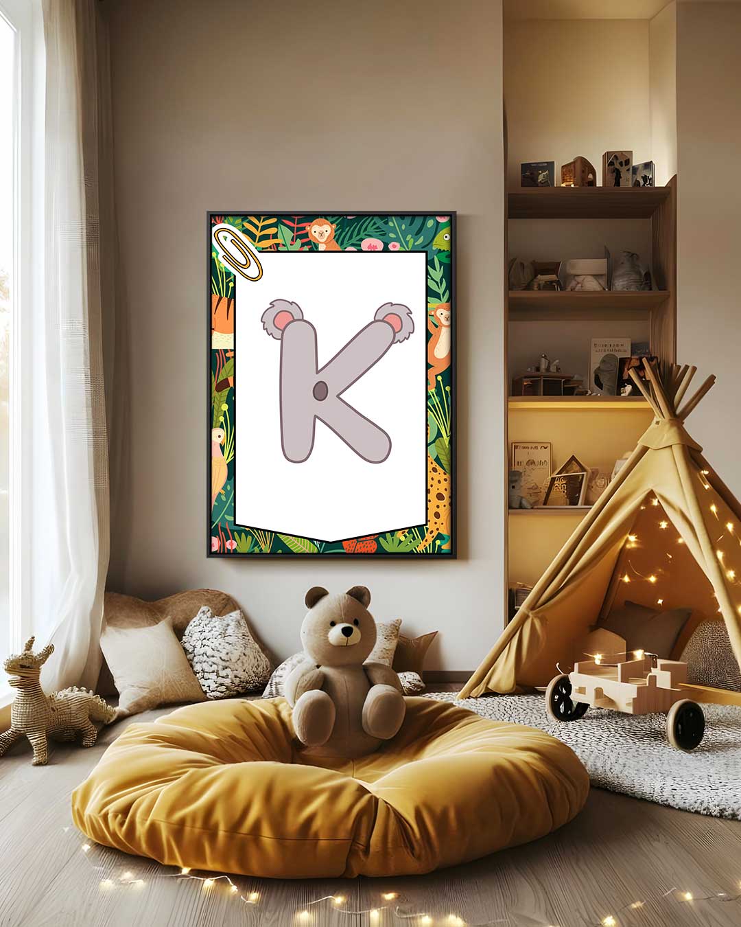 Speelse Koala Letter K Kunstwerk-canvas-dibond-plexiglas-wanddecoratie-WallArtistic