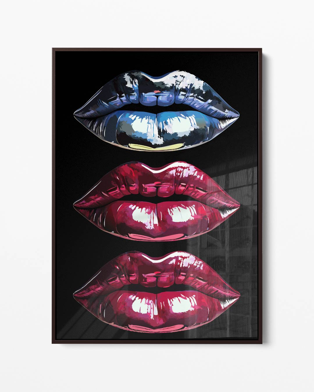 Pop Art Lippen Trio Kunstwerk-canvas-dibond-plexiglas-wanddecoratie-WallArtistic