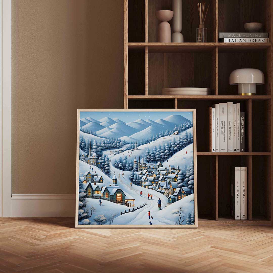 Winterdorp in bergen Poster