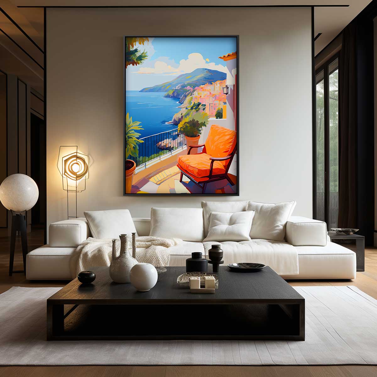 Zonovergoten Terras aan de Kust Kunstwerk-canvas-dibond-plexiglas-wanddecoratie-WallArtistic