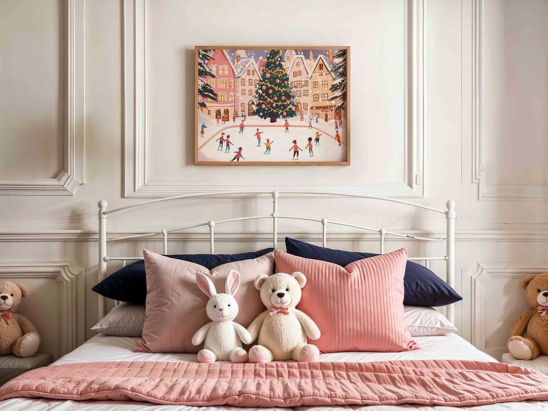 Schaatsende kinderen en kerstboom Poster