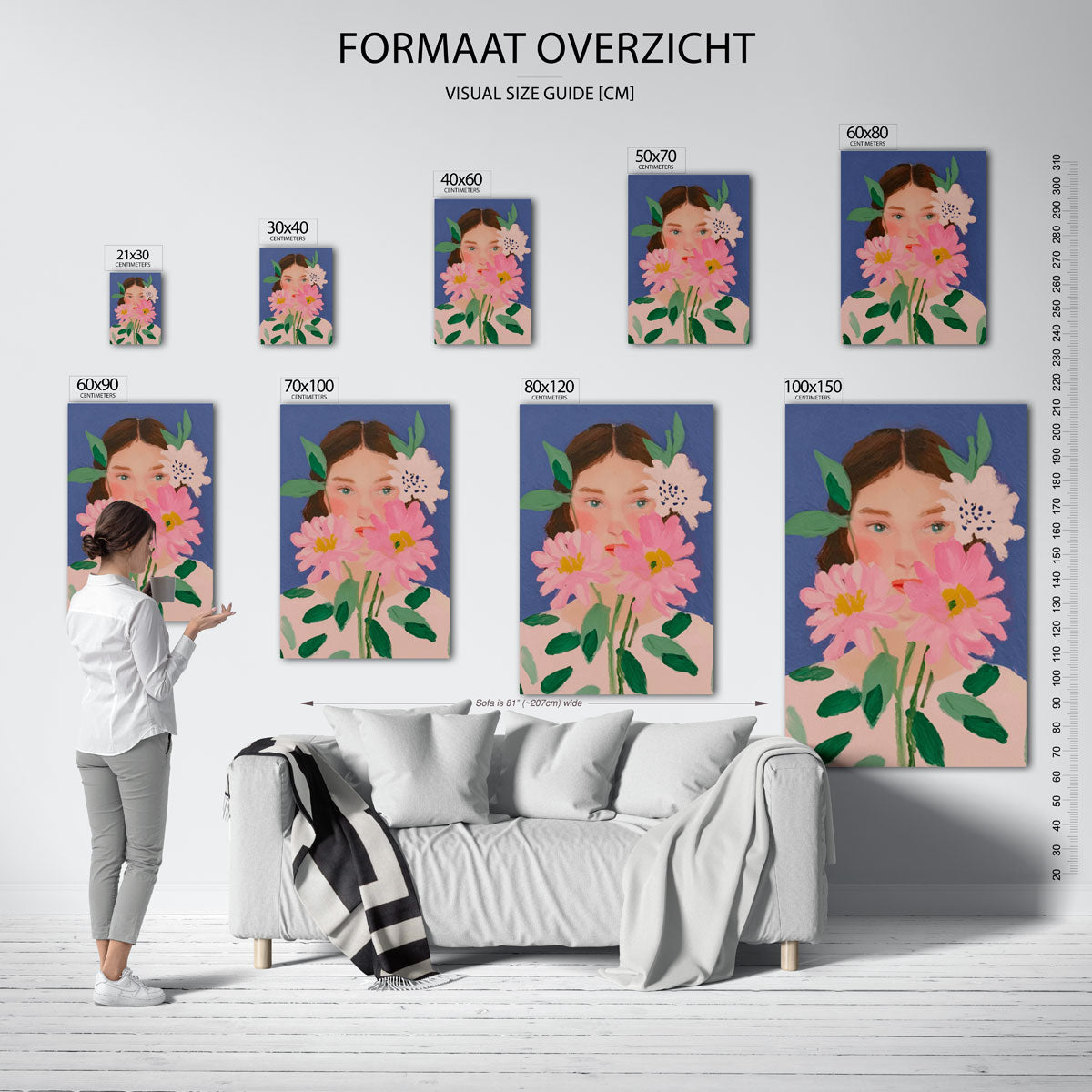Bloemen en gezicht Poster