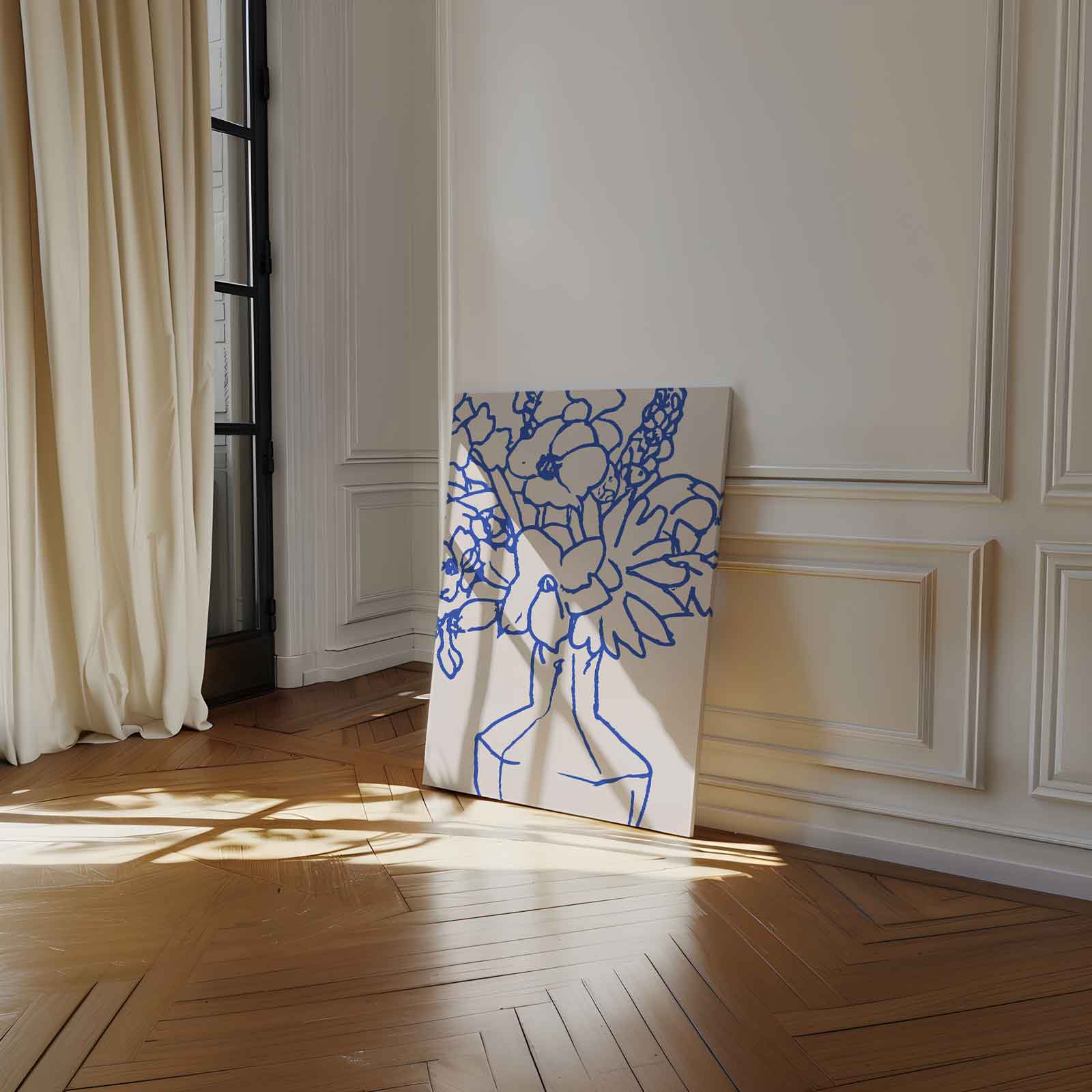 Blaauw Lijnenspel Bloemen Kunstwerk-canvas-dibond-plexiglas-wanddecoratie-WallArtistic
