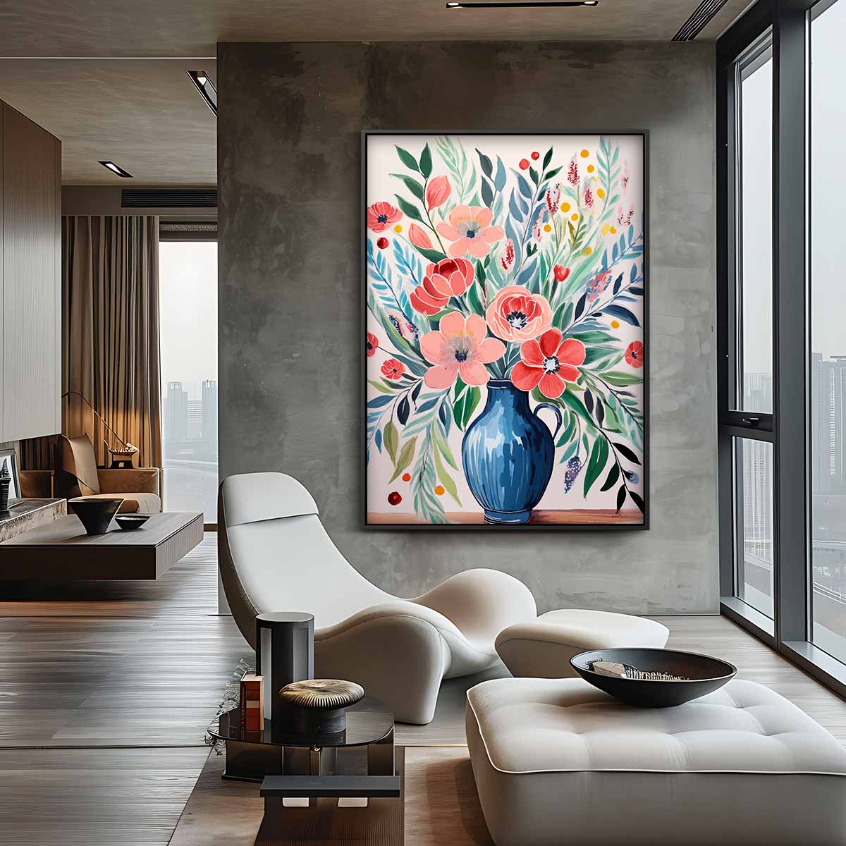 Bloemrijke Vase Kunstwerk-canvas-dibond-plexiglas-wanddecoratie-WallArtistic