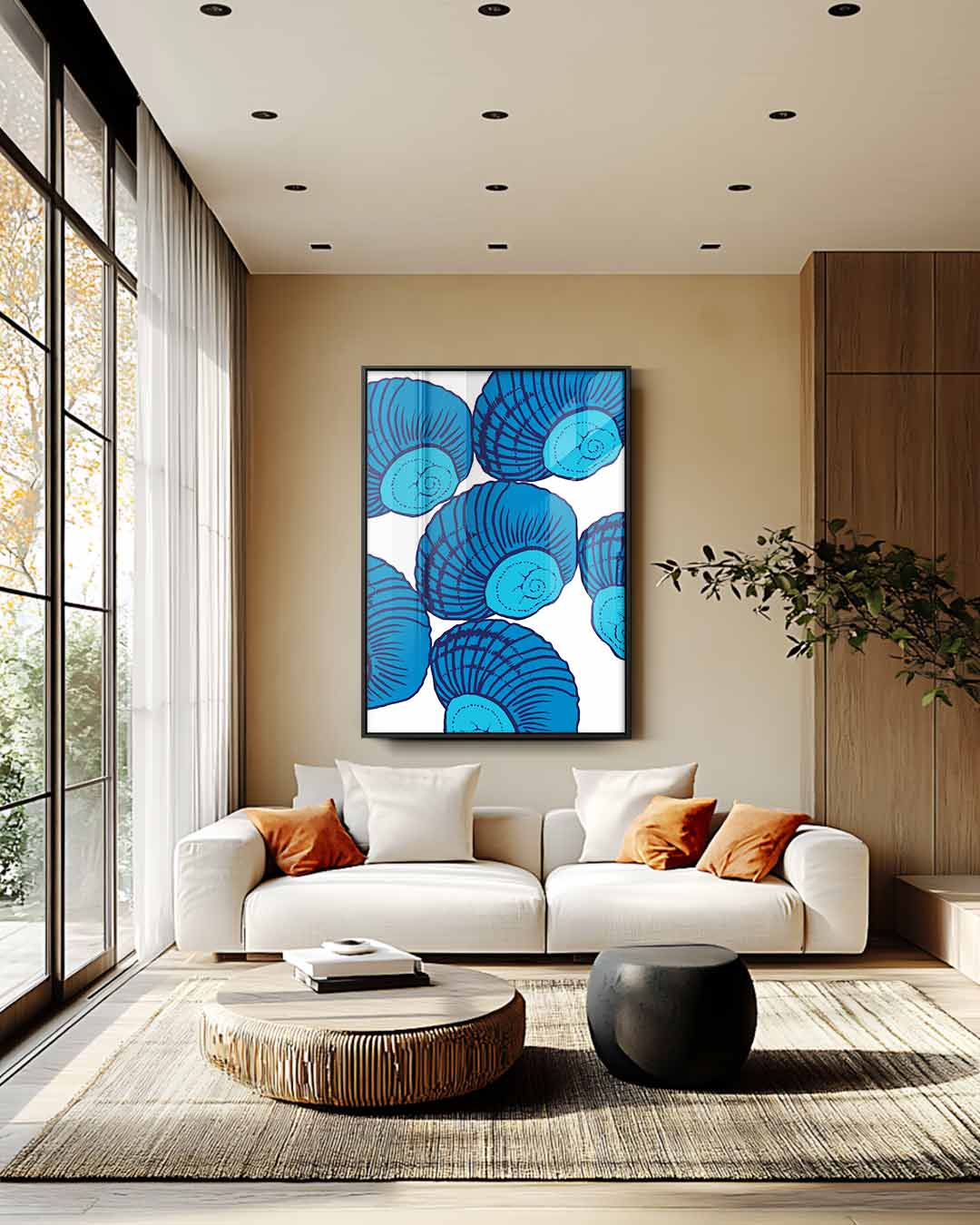 Blauw Gedraaid Schelpenkunstwerk Kunstwerk-canvas-dibond-plexiglas-wanddecoratie-WallArtistic