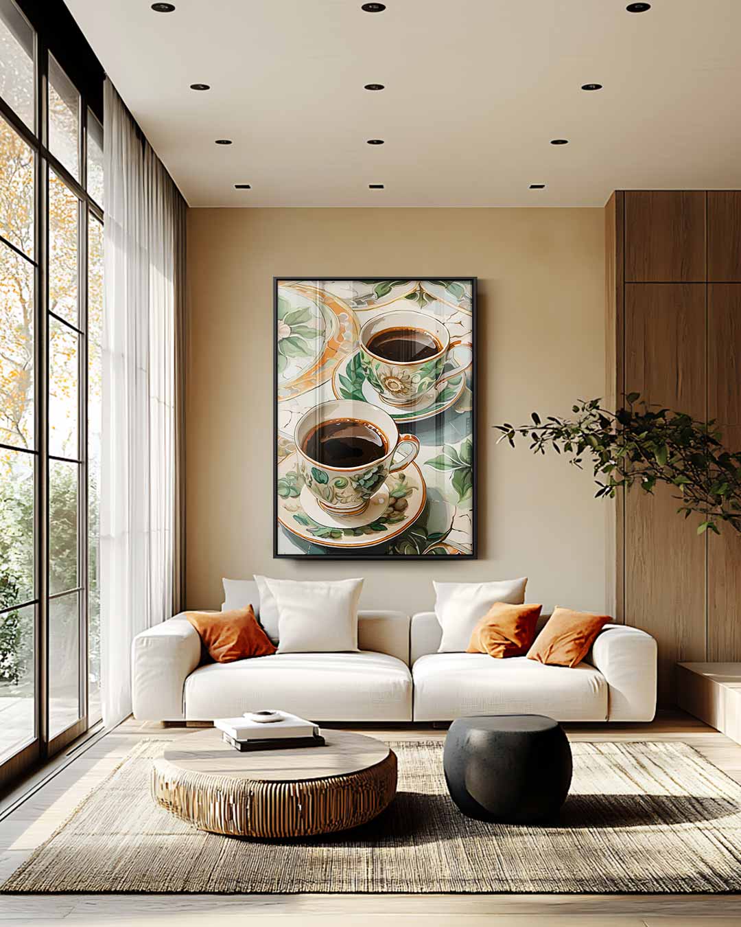 Zomers Koffieservies Schilderij Kunstwerk-canvas-dibond-plexiglas-wanddecoratie-WallArtistic