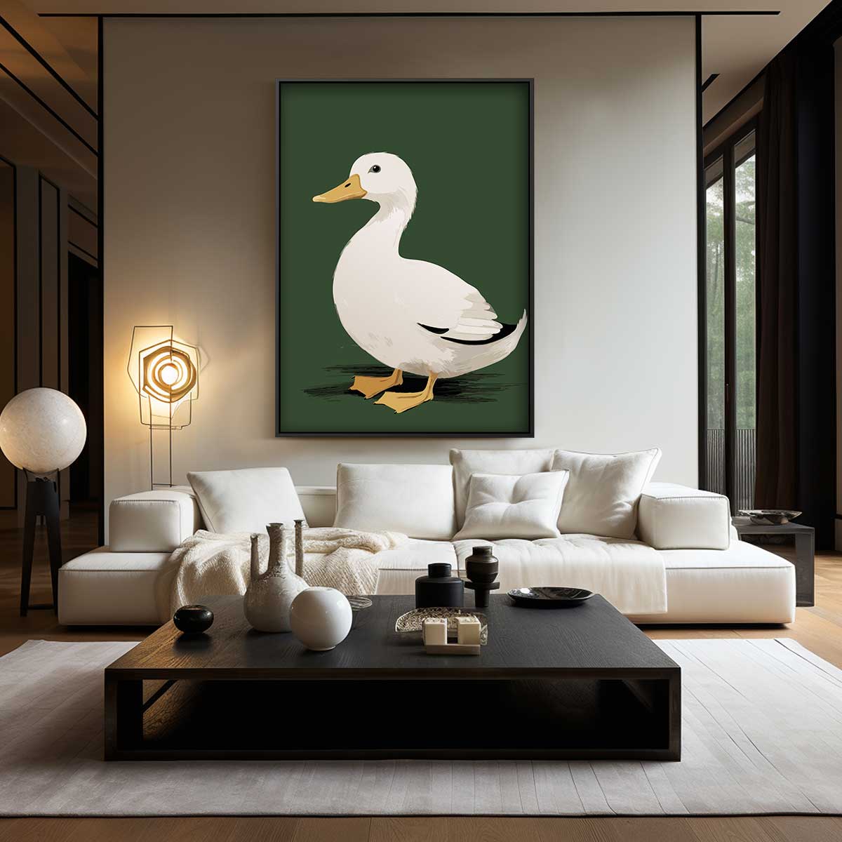 Liefdesvolle Eend in het Groen Kunstwerk-canvas-dibond-plexiglas-wanddecoratie-WallArtistic