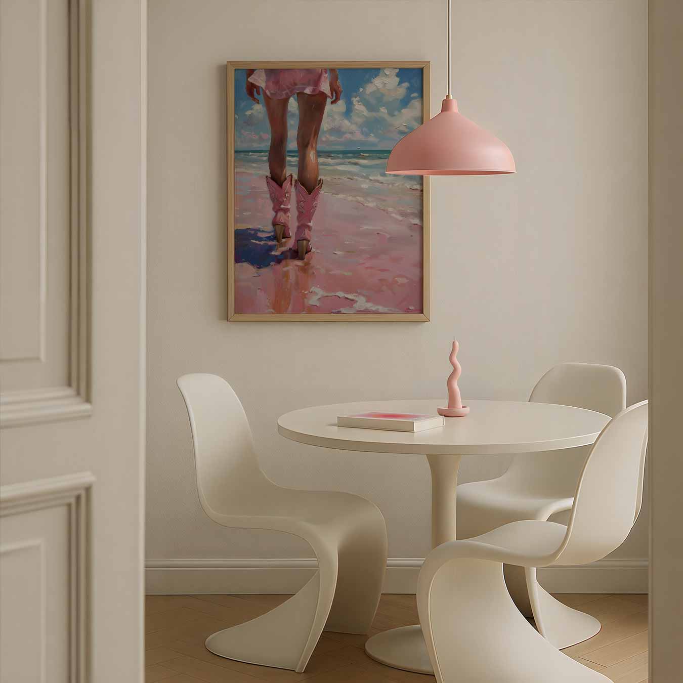 Strandwandeling met Roze Cowboylaarzen Poster