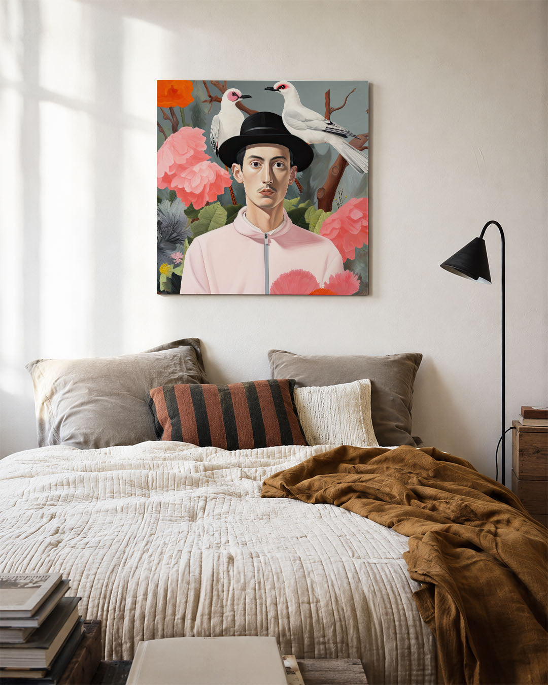 Vogels en bloemen portret Kunstwerk