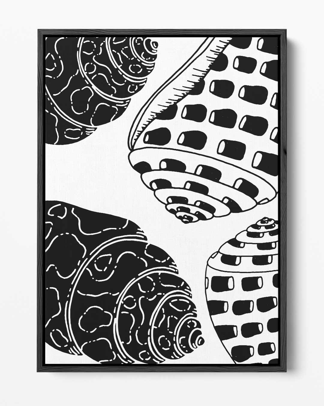 Schelpenpatroon in Zwart-Wit Kunstwerk-canvas-dibond-plexiglas-wanddecoratie-WallArtistic