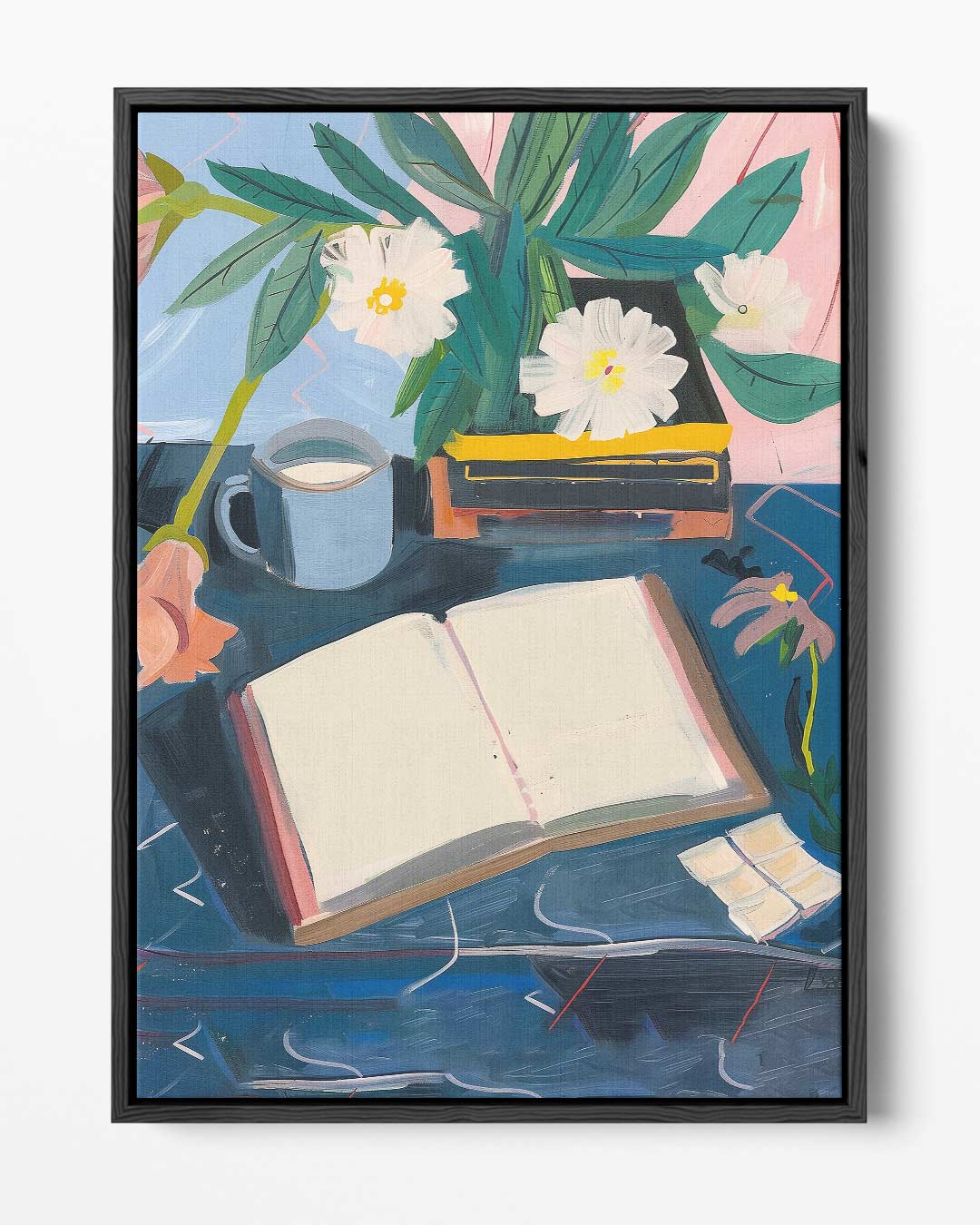 Stilleven met Bloemen en Boek Kunstwerk-canvas-dibond-plexiglas-wanddecoratie-WallArtistic