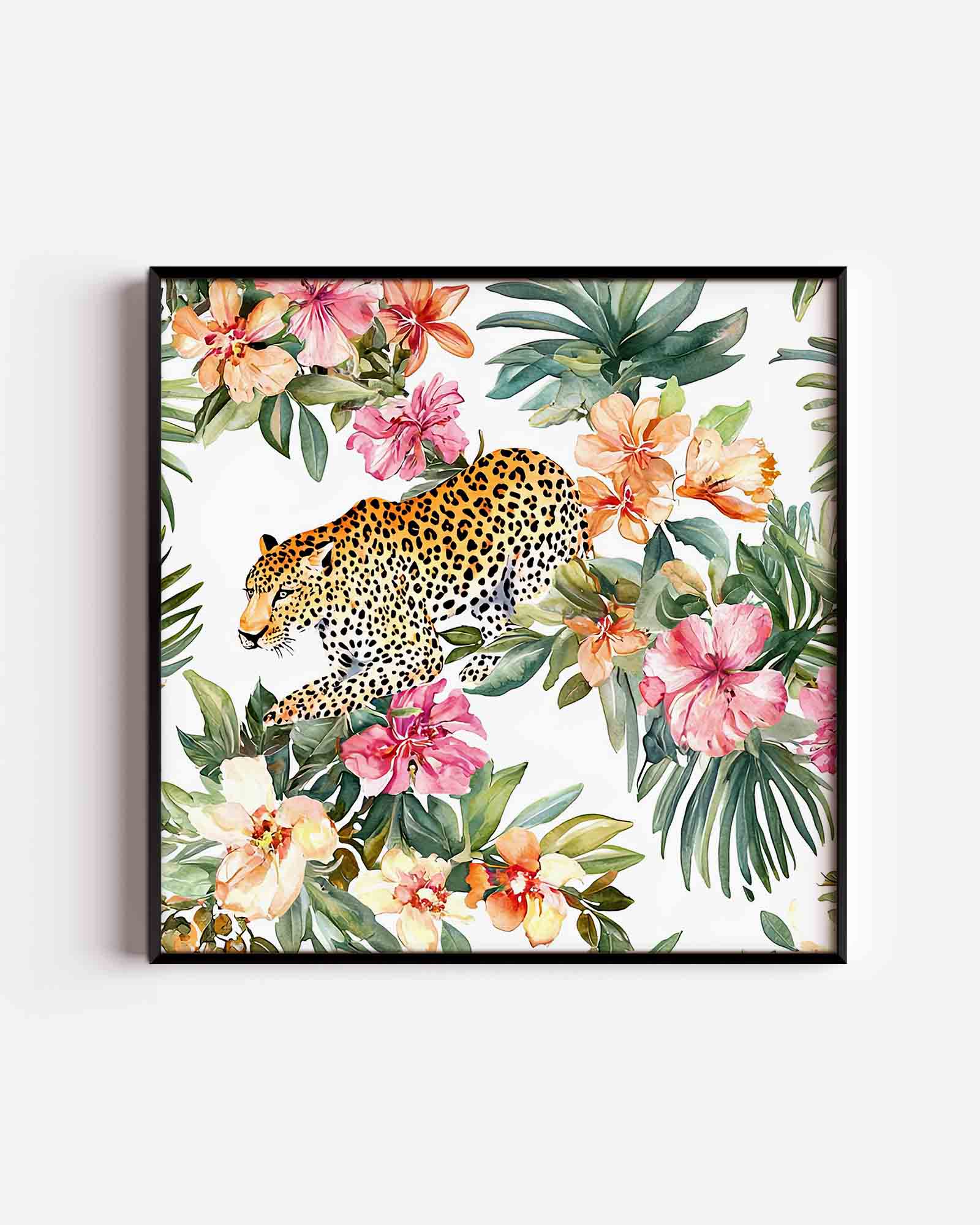 Luipaard en bloemen Poster