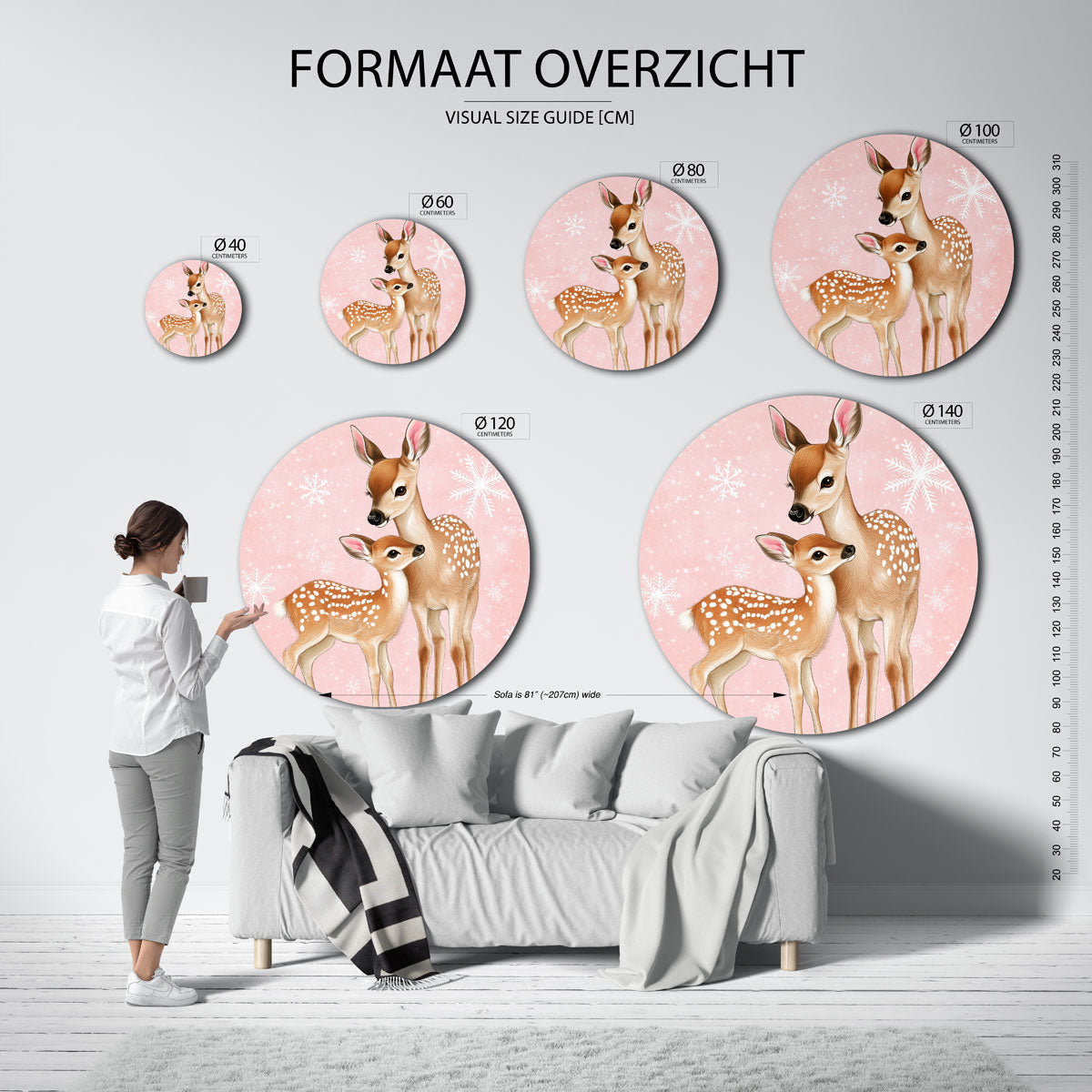Herten op roze Muurcirkel