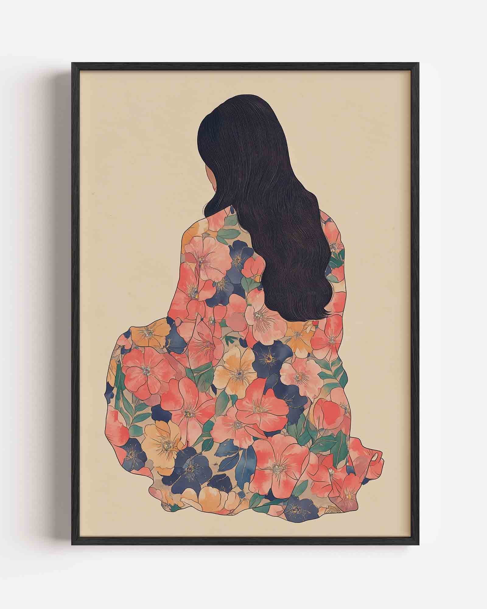 Vrouw met bloemenjurk Poster