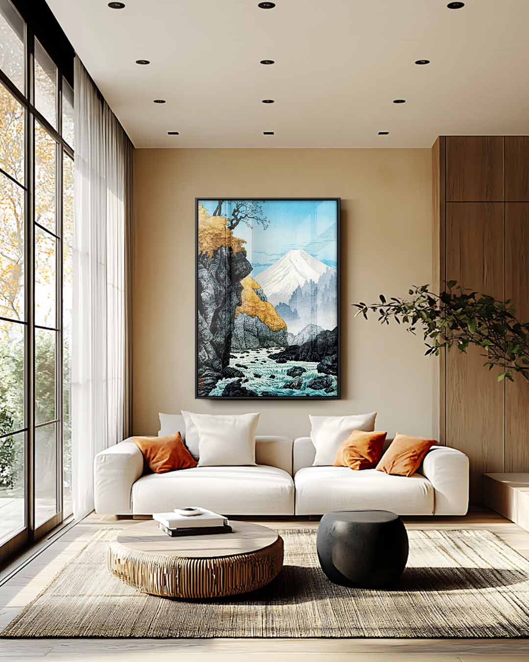 Berglandschap met Rivier Kunstwerk-canvas-dibond-plexiglas-wanddecoratie-WallArtistic