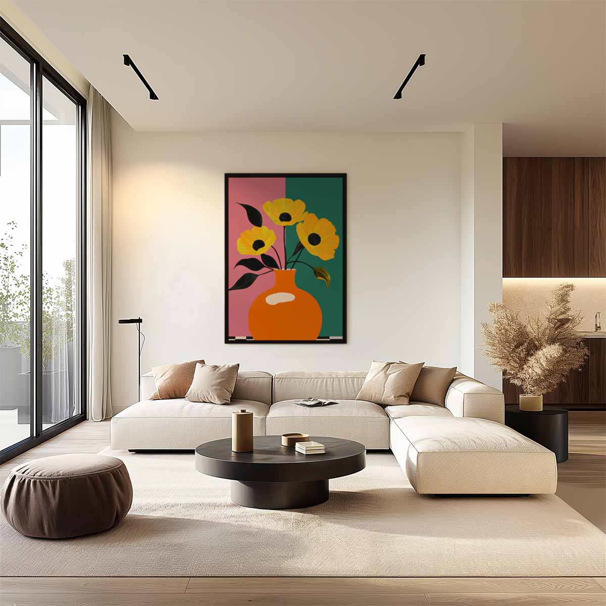 Oranje Bloemenvazen Stilleven Kunstwerk-canvas-dibond-plexiglas-wanddecoratie-WallArtistic