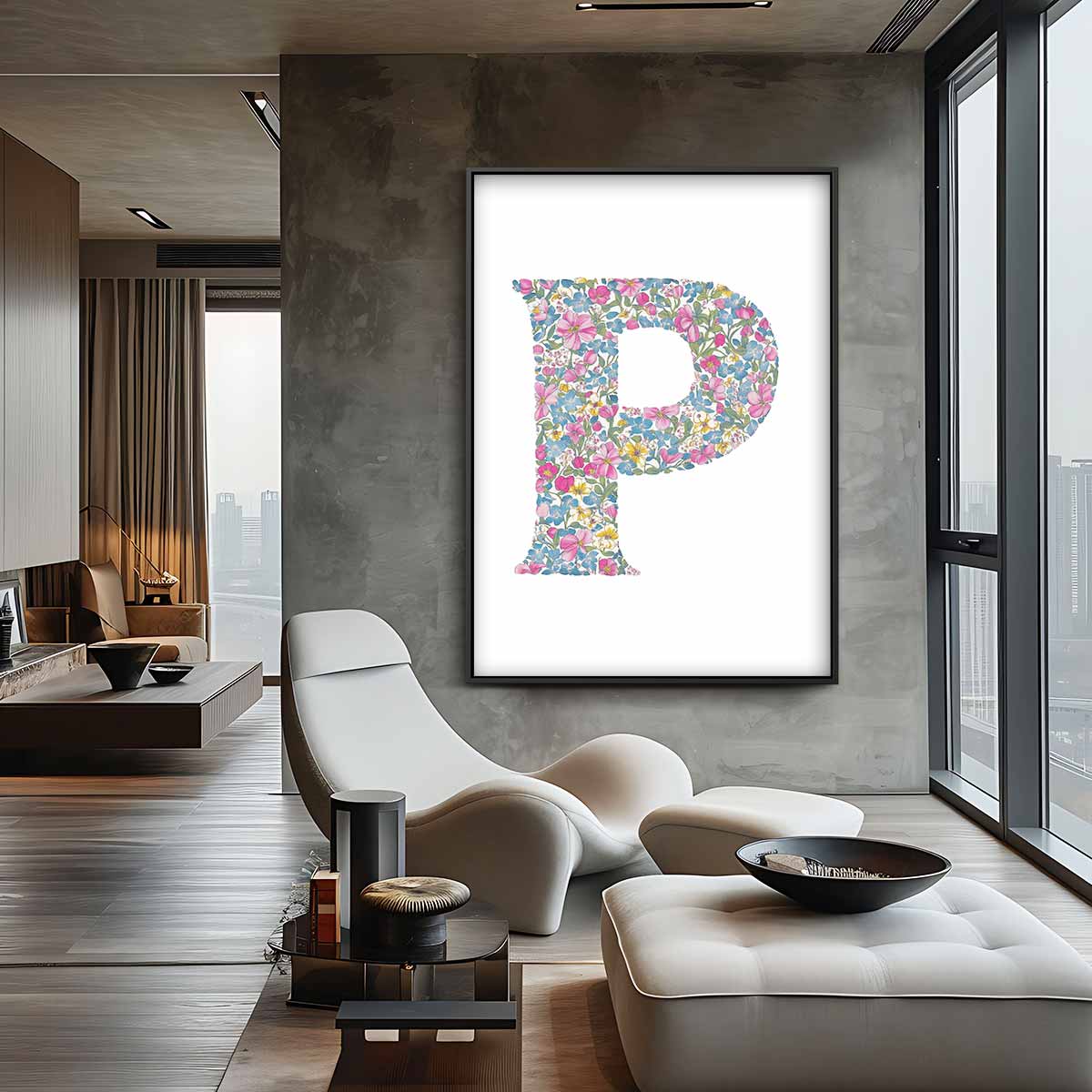Bloemenpracht Letter P Kunstwerk-canvas-dibond-plexiglas-wanddecoratie-WallArtistic