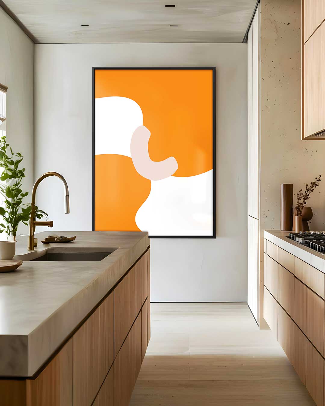Speelse Oranje Golven Kunstwerk-canvas-dibond-plexiglas-wanddecoratie-WallArtistic