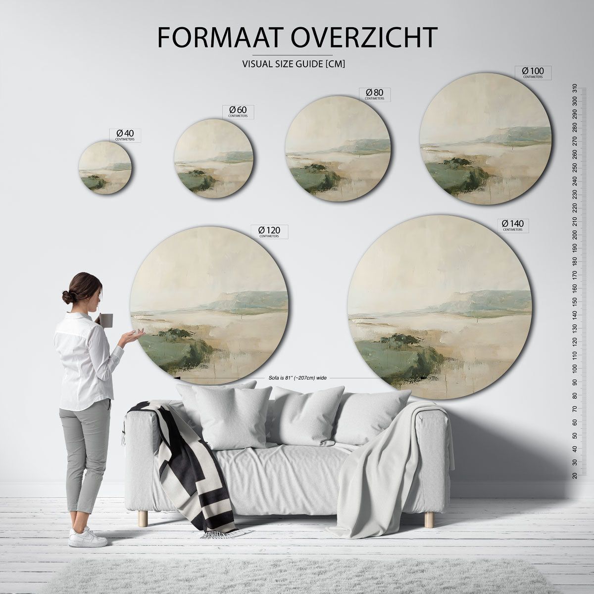 Landschap in zachte tinten Muurcirkel