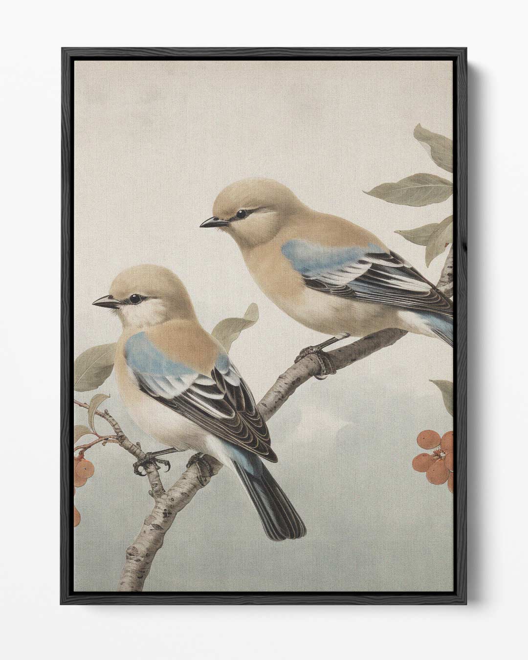 Dromerige Vogels op een Tak Kunstwerk-canvas-dibond-plexiglas-wanddecoratie-WallArtistic