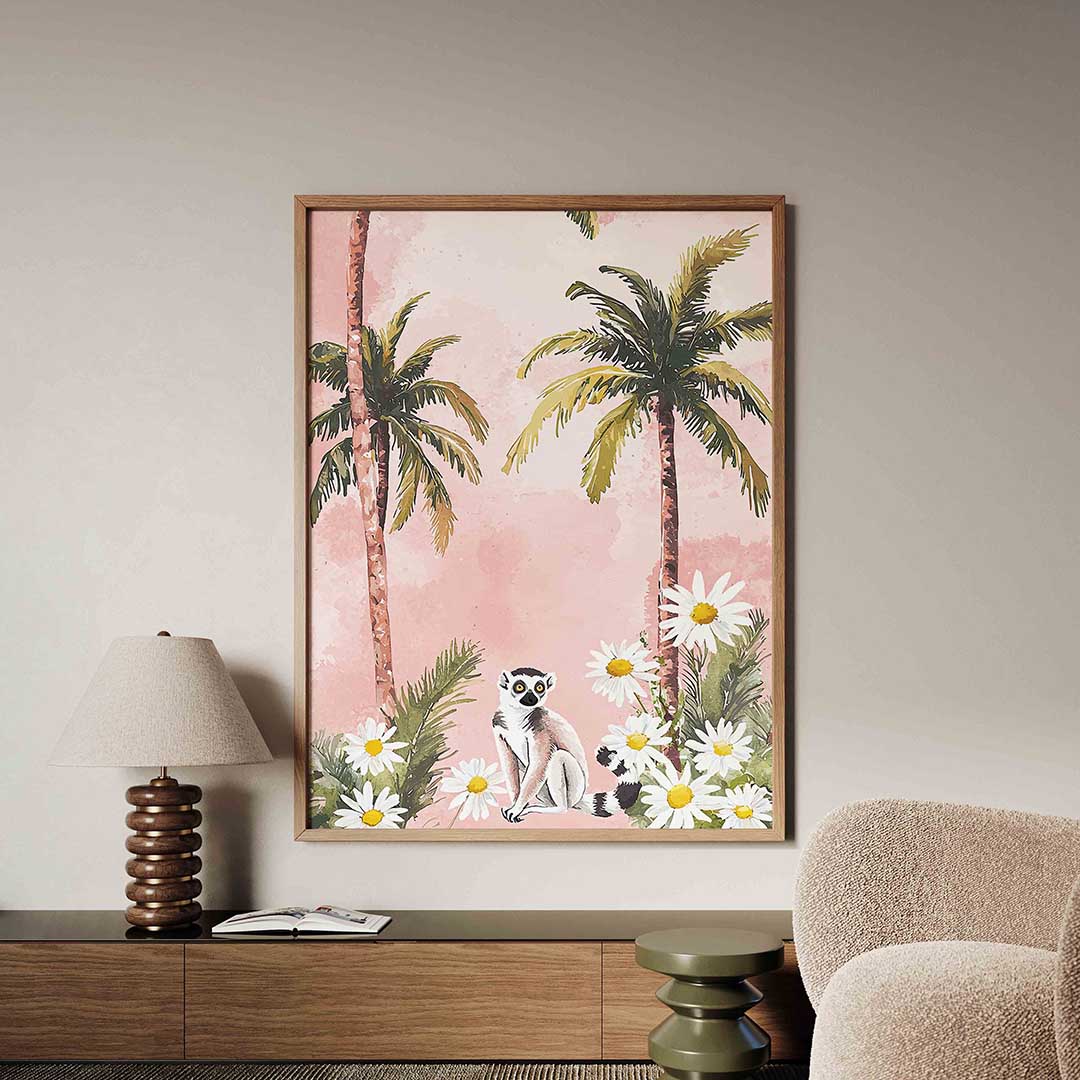 Lemur en palmbomen Poster