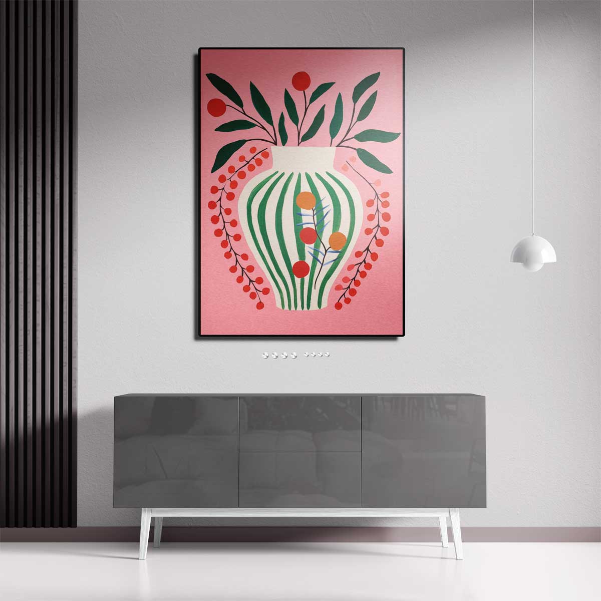 Vrolijke Vaas op Roze Achtergrond Kunstwerk-canvas-dibond-plexiglas-wanddecoratie-WallArtistic