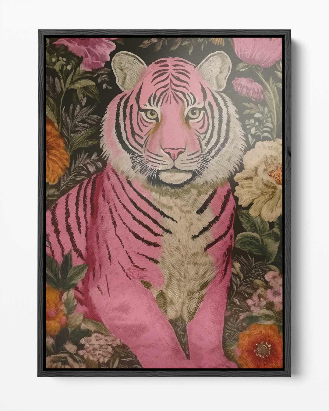 Kleurrijke Tijger in Bloementuin Kunstwerk-canvas-dibond-plexiglas-wanddecoratie-WallArtistic