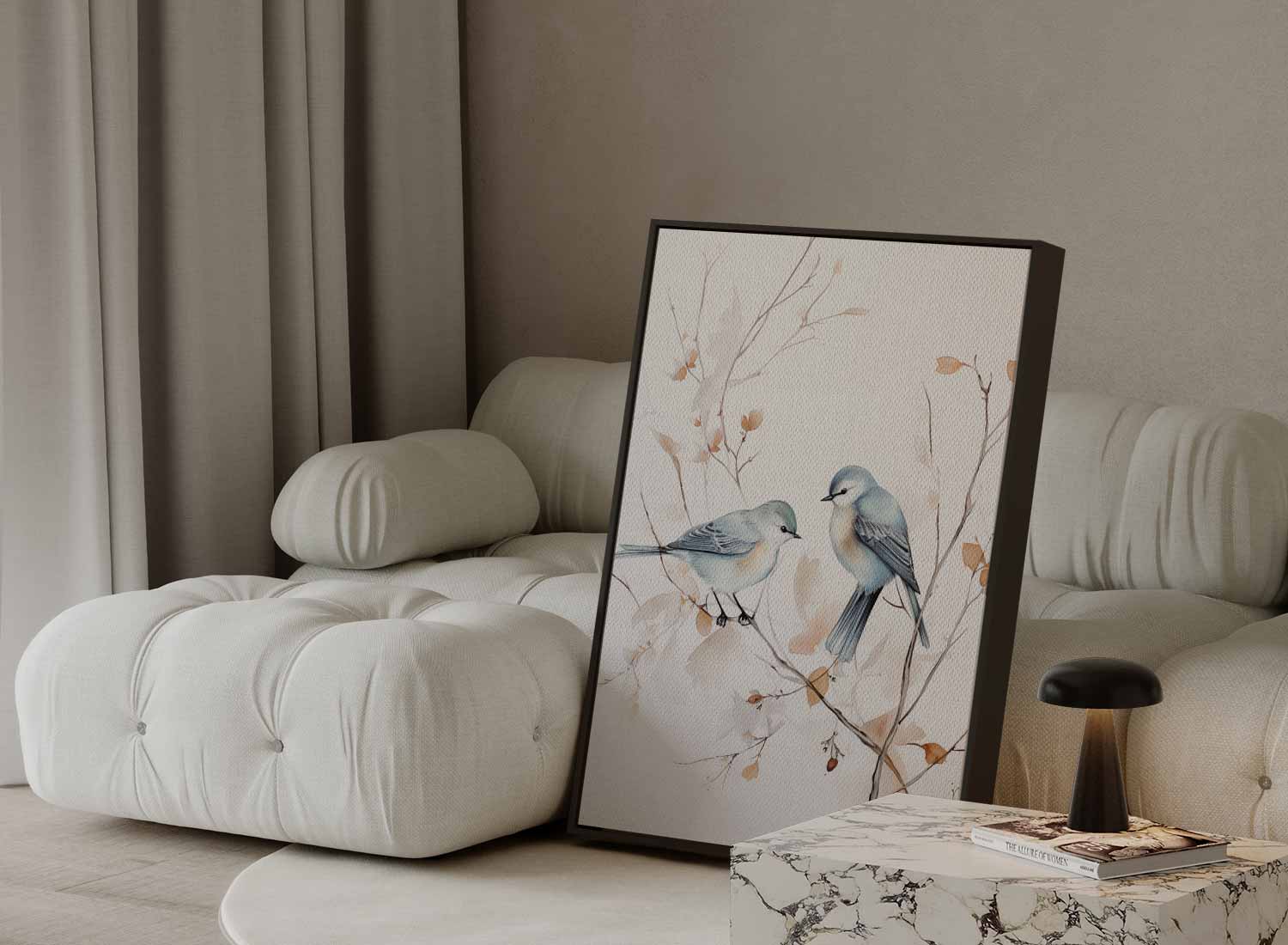Vrolijke Vogels op Tak Kunstwerk-canvas-dibond-plexiglas-wanddecoratie-WallArtistic