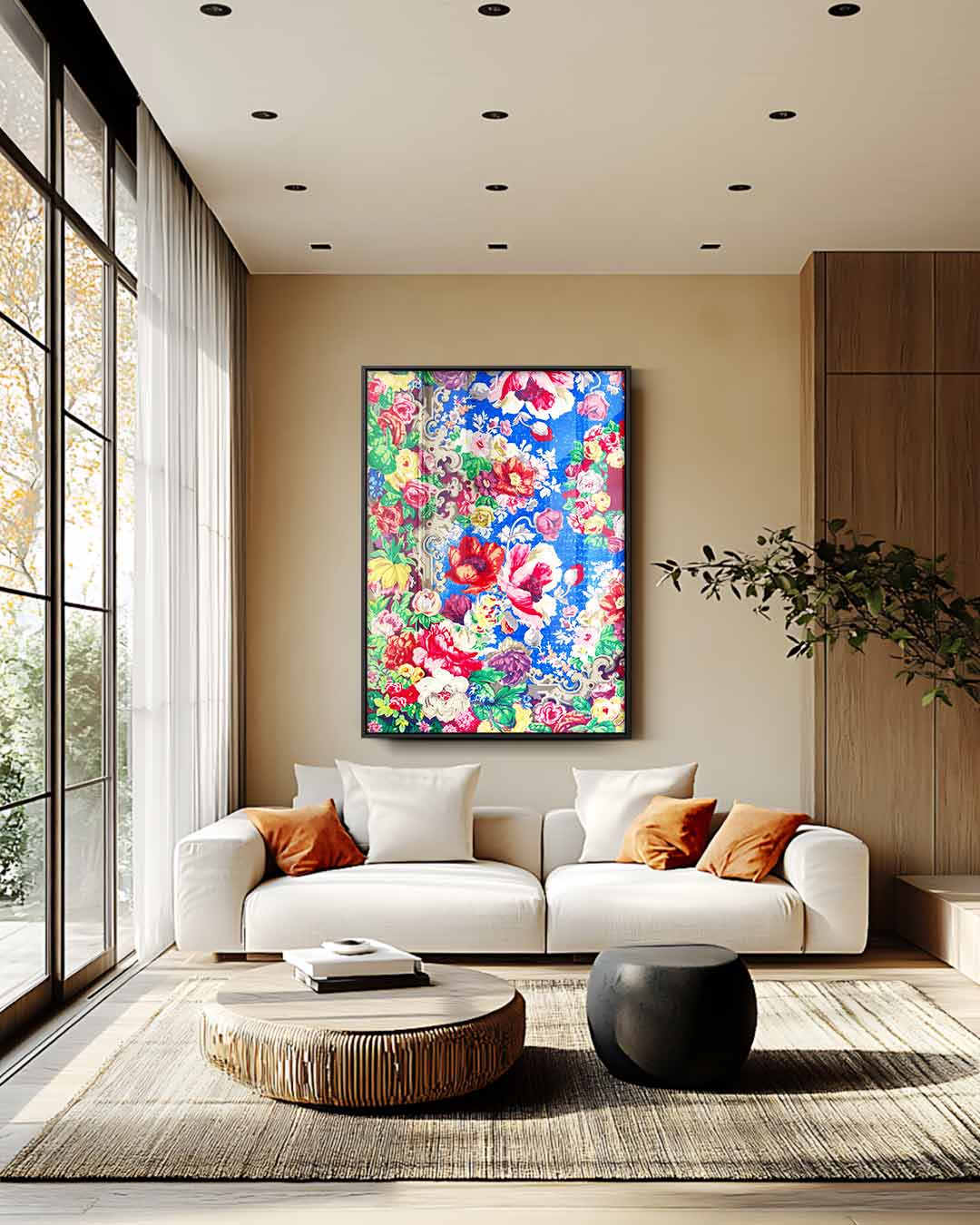 Bloemenpracht op Blauw Kunstwerk-canvas-dibond-plexiglas-wanddecoratie-WallArtistic