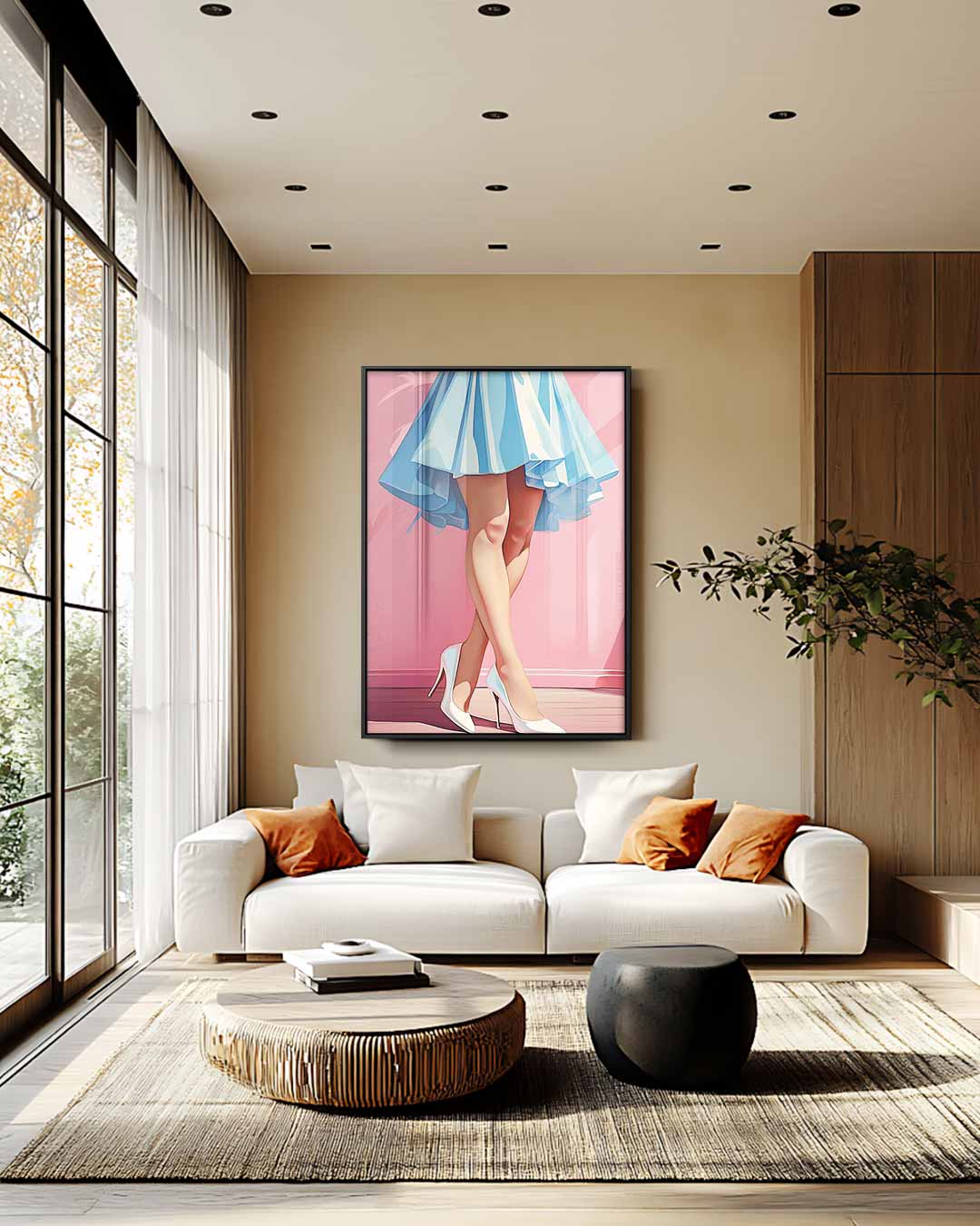 Vrouwelijke Elegantie in Blauw Kunstwerk-canvas-dibond-plexiglas-wanddecoratie-WallArtistic