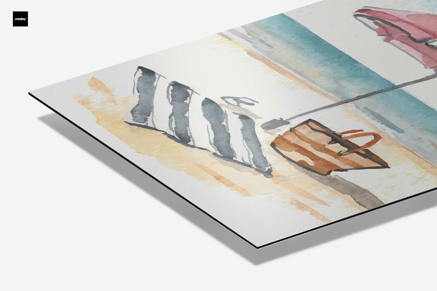 Stranddag in Aquarel Kunstwerk-canvas-dibond-plexiglas-wanddecoratie-WallArtistic