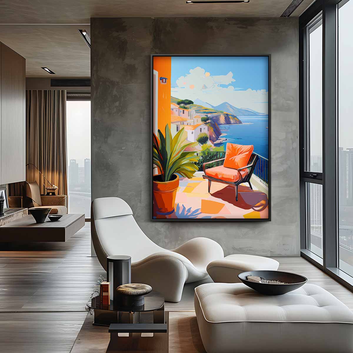 Zonovergoten Terras aan Zee Kunstwerk-canvas-dibond-plexiglas-wanddecoratie-WallArtistic