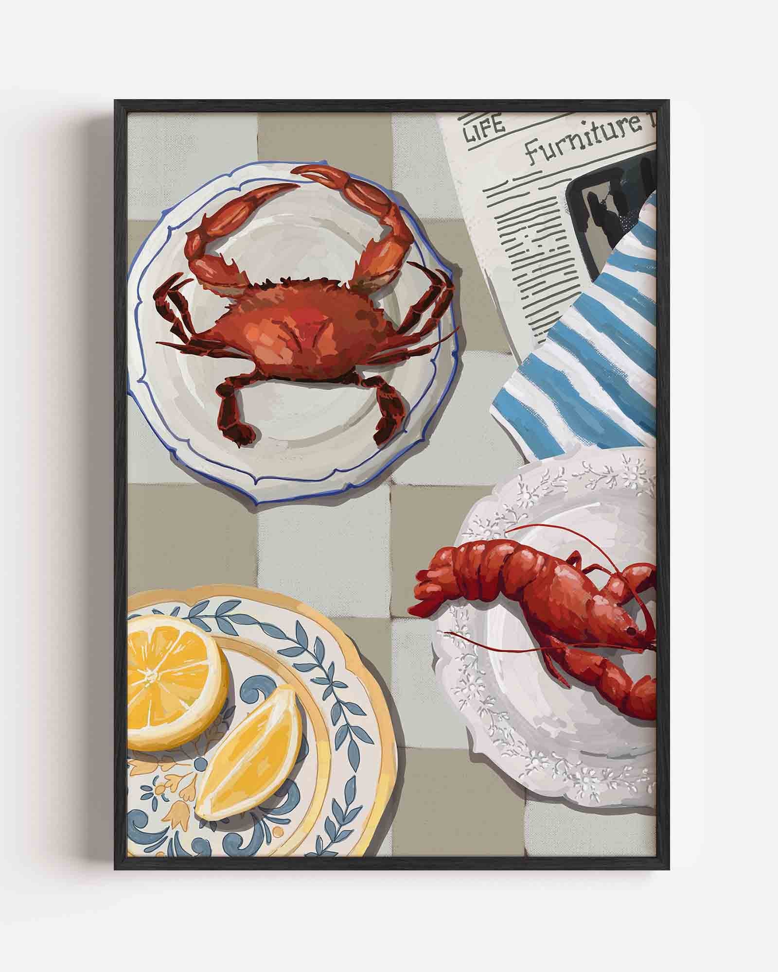 Kreeft en krab op borden Poster