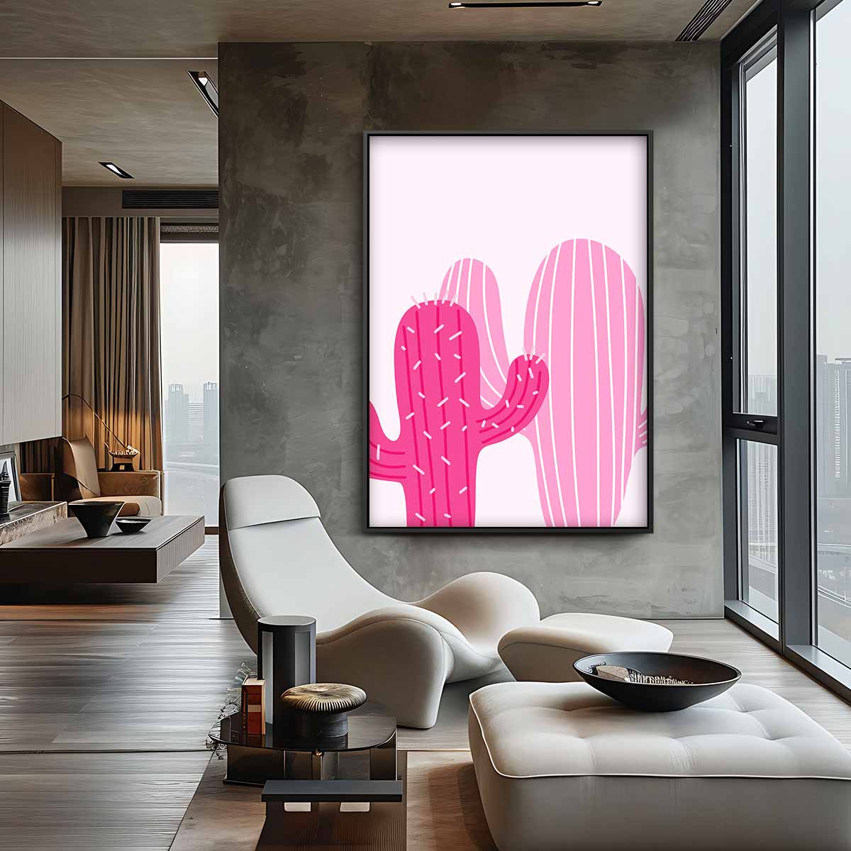 Roze Cactus Verbeelding Kunstwerk-canvas-dibond-plexiglas-wanddecoratie-WallArtistic