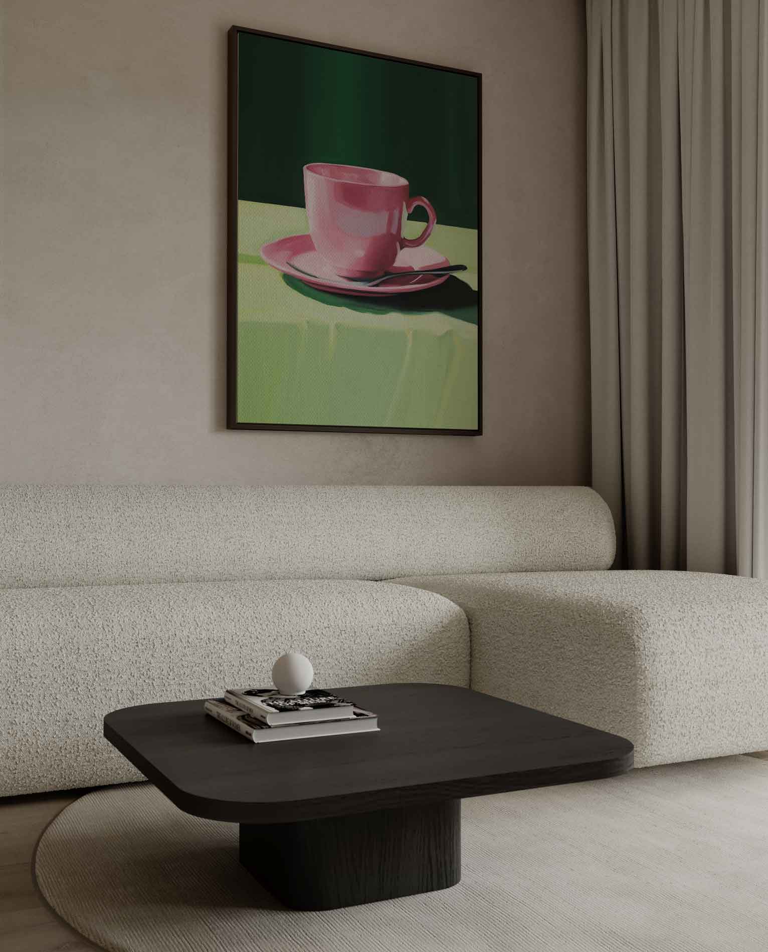 Roze Kopje op Groen Tafellaken Kunstwerk-canvas-dibond-plexiglas-wanddecoratie-WallArtistic