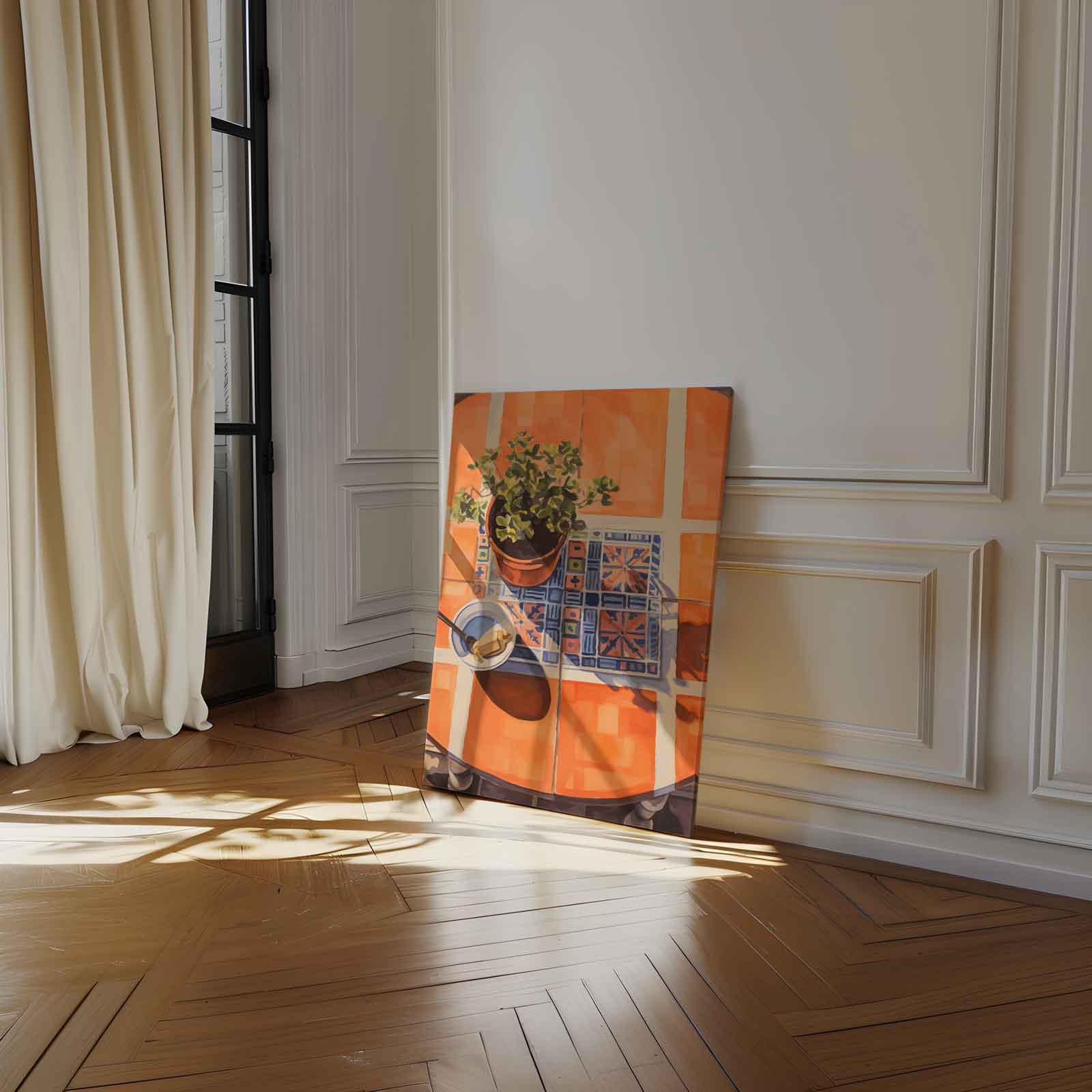 Kleurrijk Ontbijt op een Zonnige Tafel Kunstwerk-canvas-dibond-plexiglas-wanddecoratie-WallArtistic