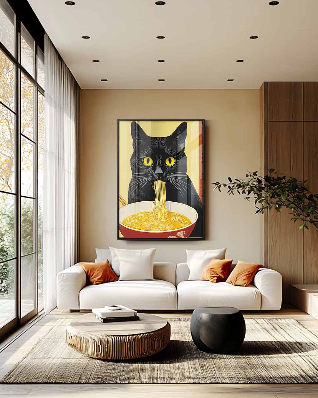 Kat met Noedels Kunstwerk-canvas-dibond-plexiglas-wanddecoratie-WallArtistic
