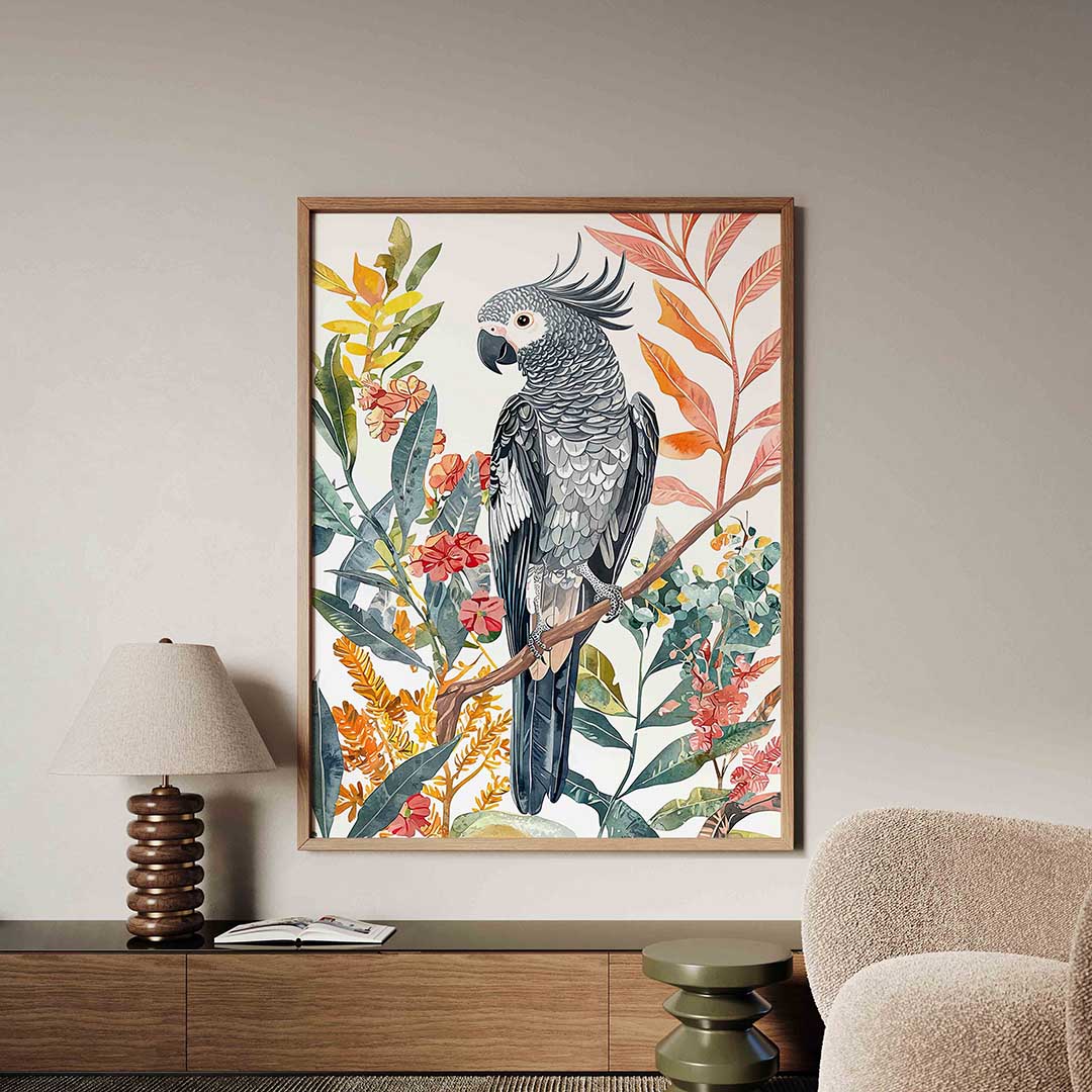 Papegaai en bladeren Poster