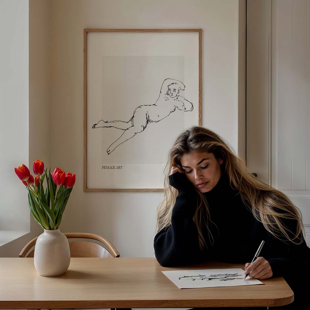 Elegante Lijntekening Vrouwelijke Vorm Poster-WallArtistic