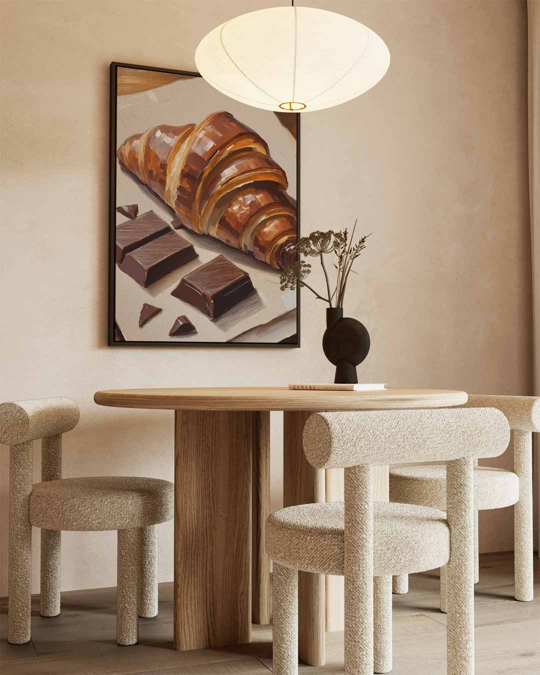 Smakelijke Croissant met Chocolade Schilderij Kunstwerk-canvas-dibond-plexiglas-wanddecoratie-WallArtistic
