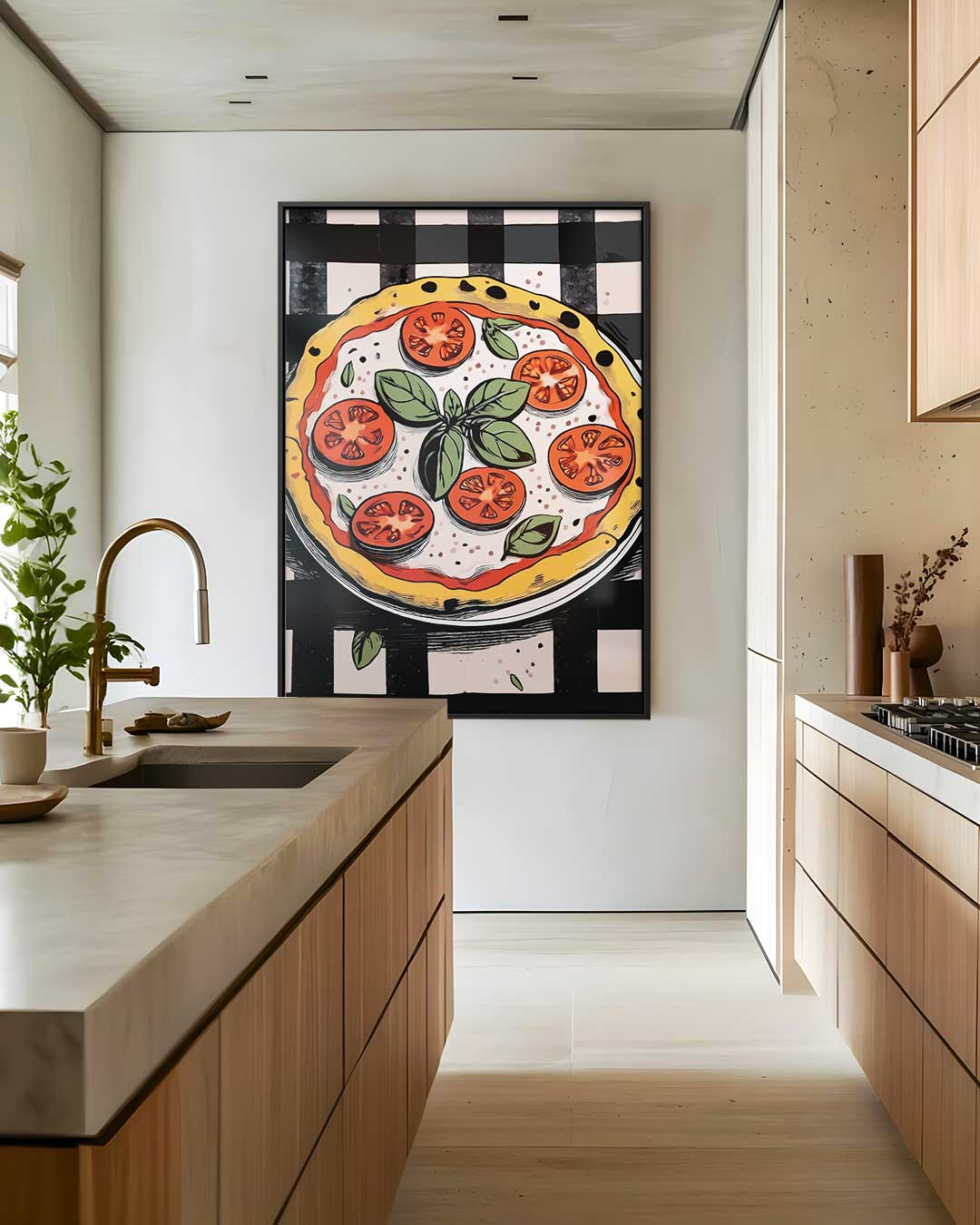 Vrolijke Pizza Illustratie Kunstwerk-canvas-dibond-plexiglas-wanddecoratie-WallArtistic