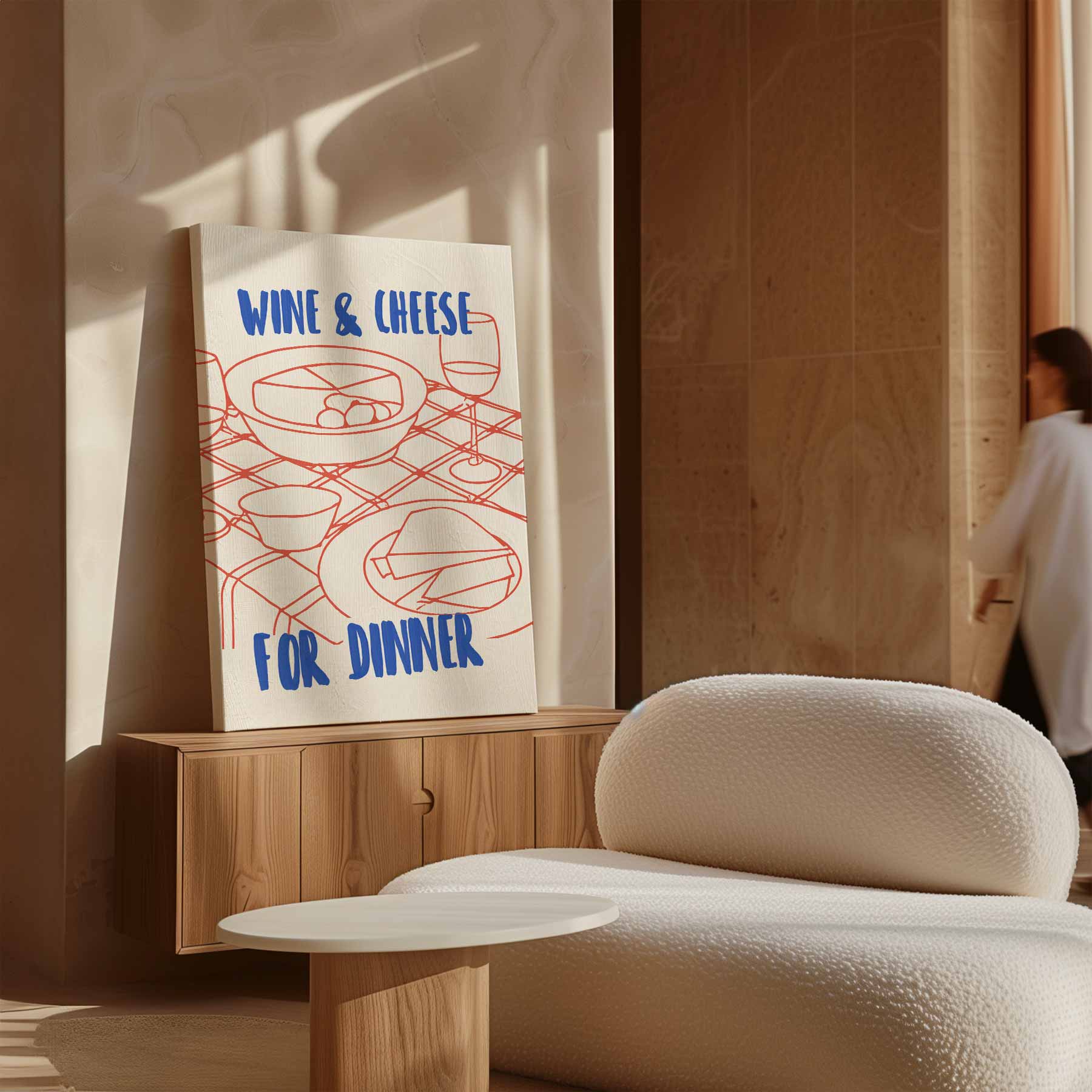 Wijn en Kaas Avond Kunstwerk-canvas-dibond-plexiglas-wanddecoratie-WallArtistic
