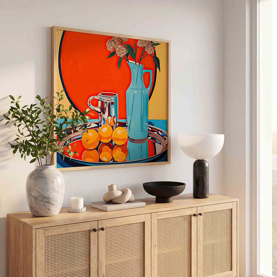 Stilleven met kan en sinaasappels Poster