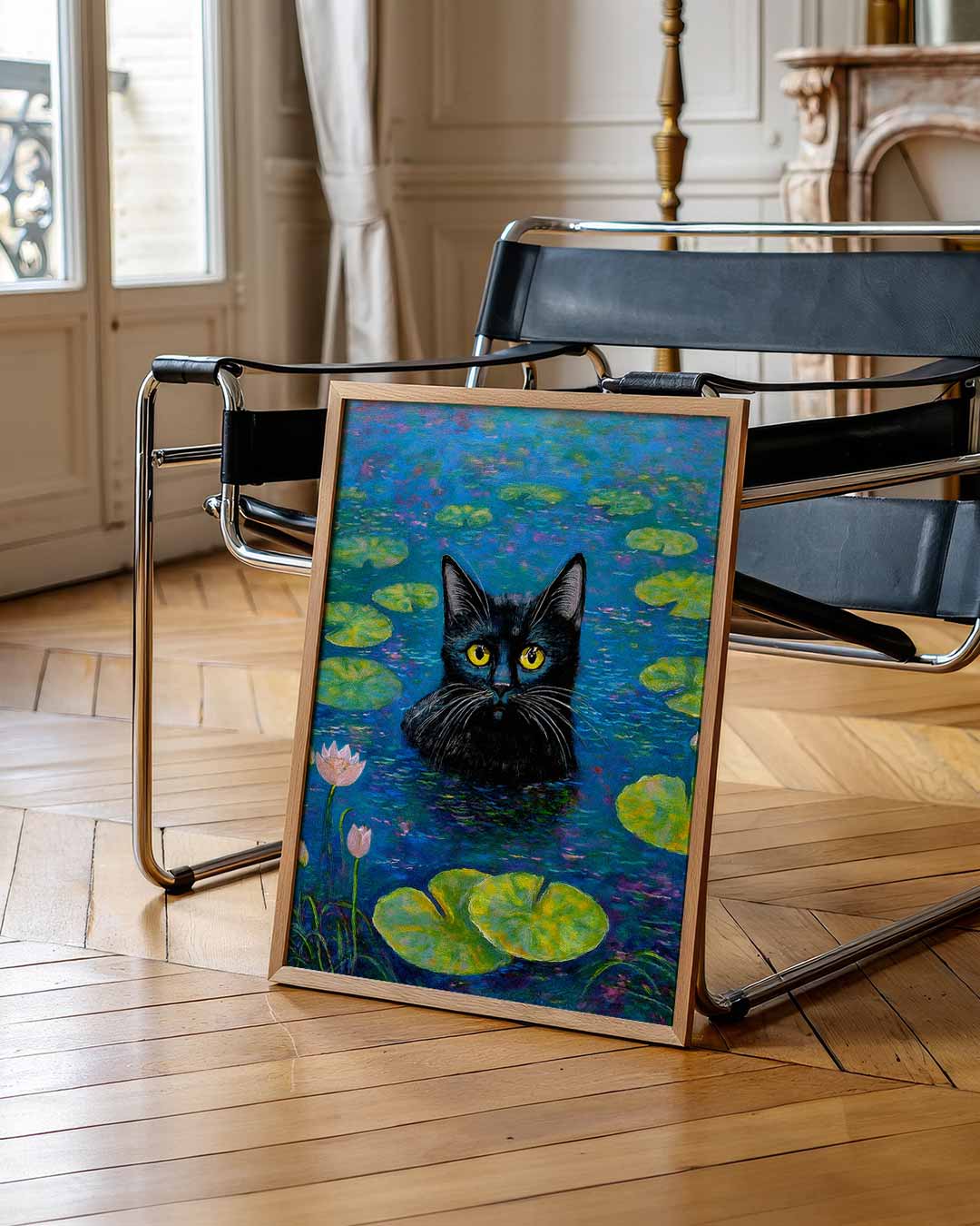 Mystieke Zwarte Kat op Waterlelies Poster