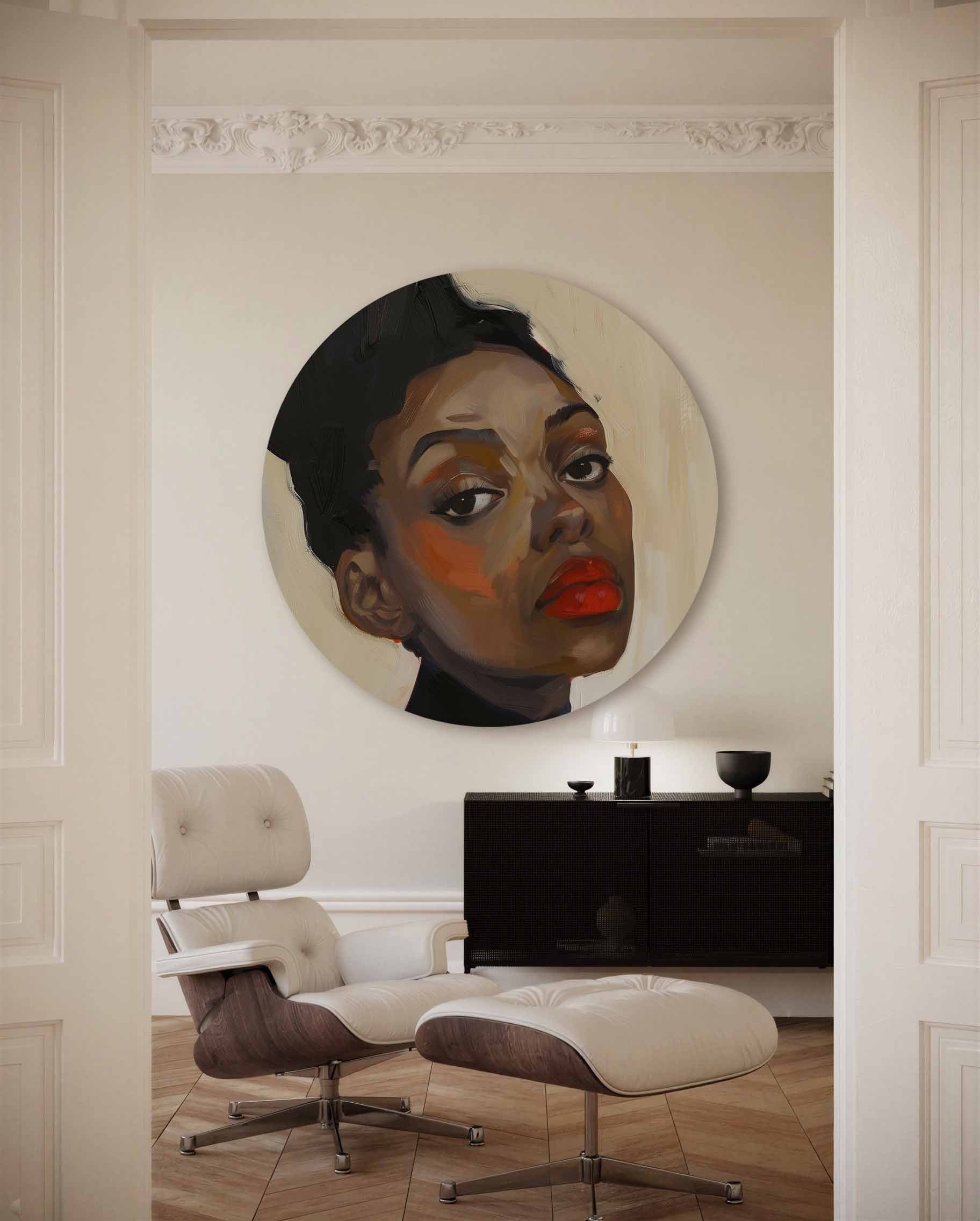 Portret met rode lippen Muurcirkel