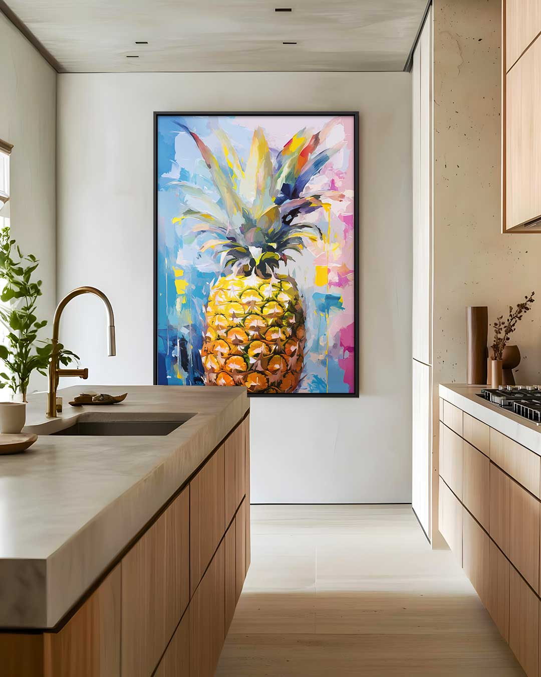 Tropische Ananas Expressie Kunstwerk-canvas-dibond-plexiglas-wanddecoratie-WallArtistic