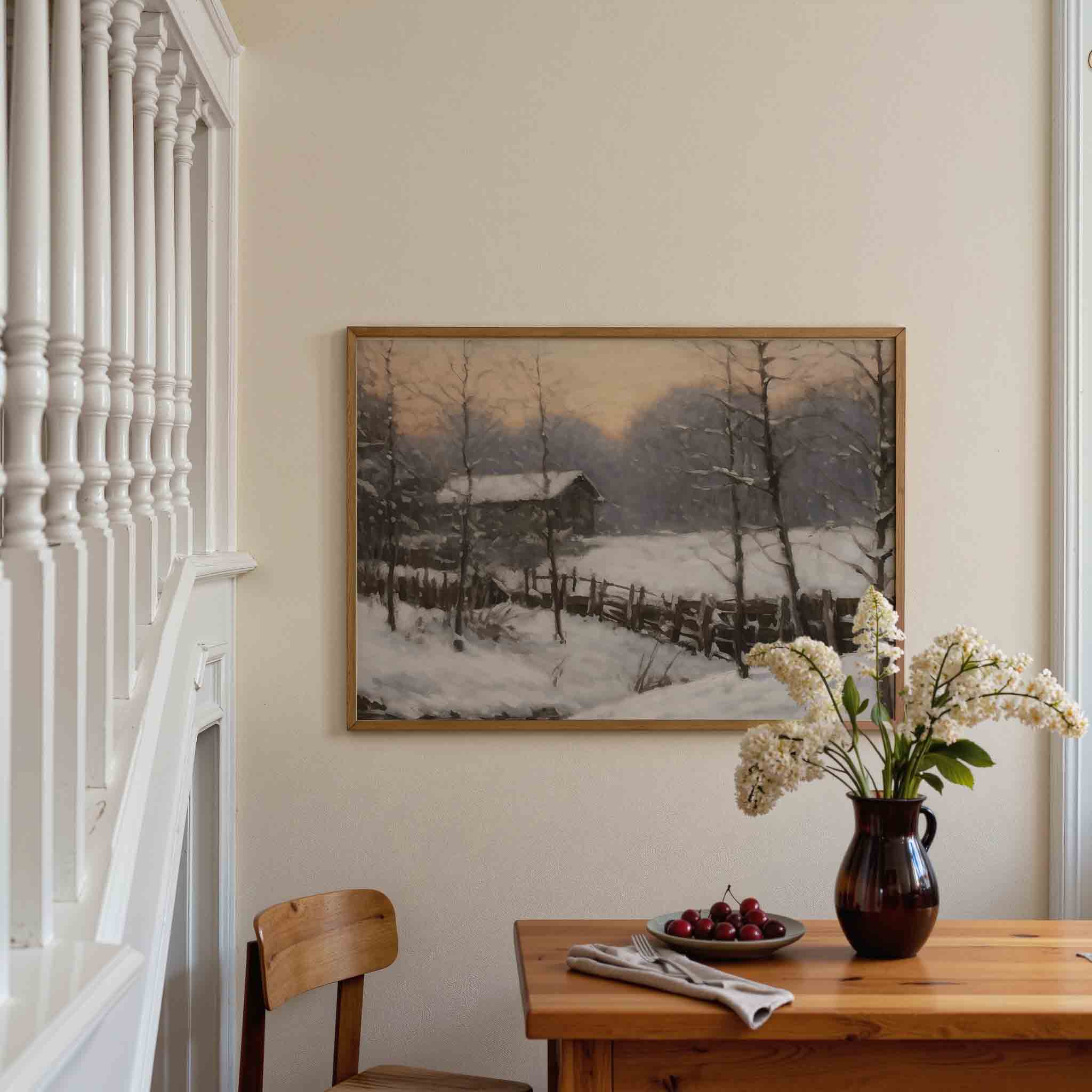 Winterlandschap met huisje Poster