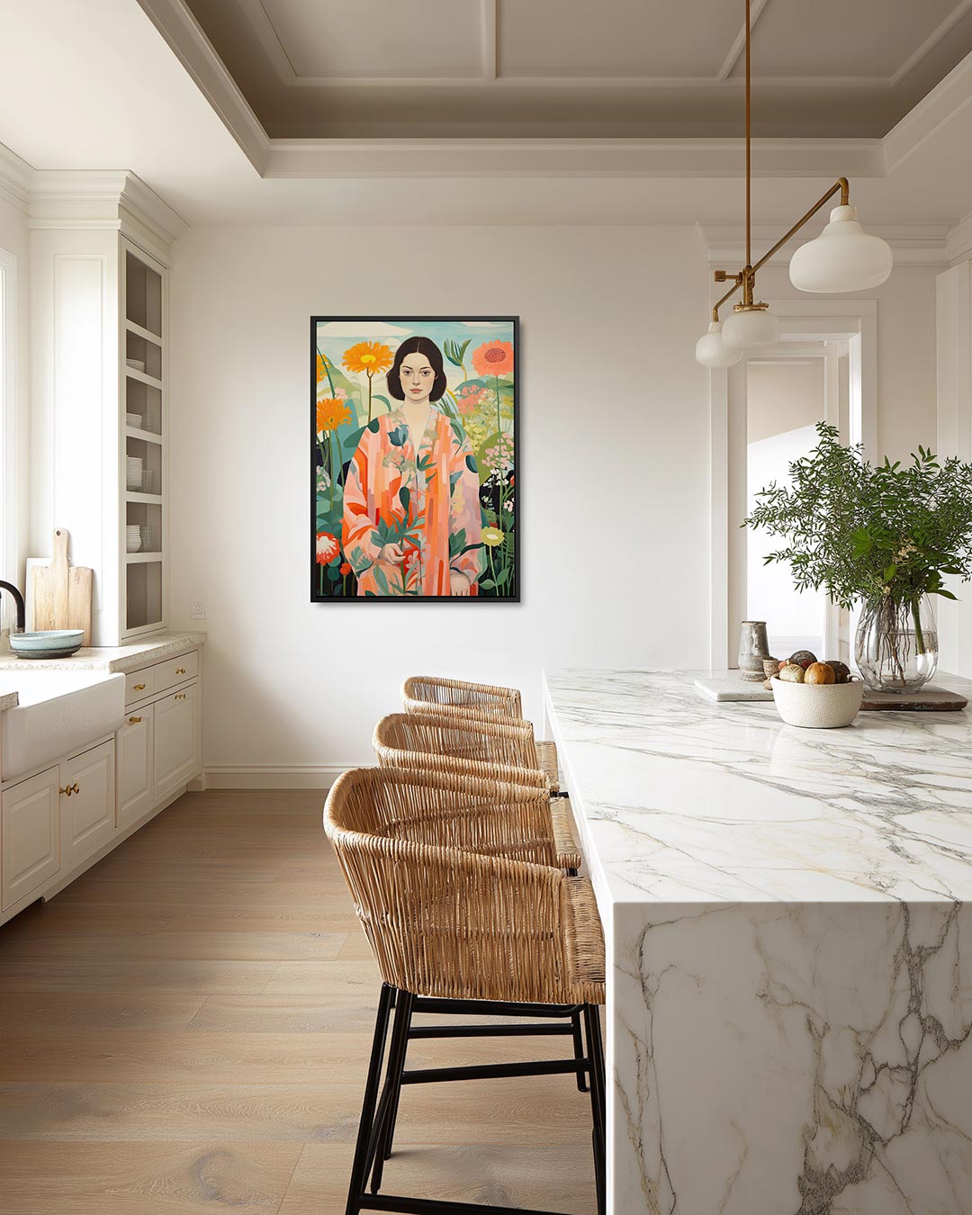 Vrouw in bloemen Kunstwerk